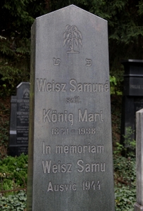 Weisz Samuné
<br />szül. König Mari
<br />1871-1938
<br />In memoriam
<br />Weisz Samu
<br />Ausvic 1944