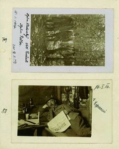 79 - Fotografija poveljnika bataljona Klatovsky, nadporočnik Pražak in poveljnik bataljona Peller, Selo, 15.1. 1916
80 - C. Prestor v kaverni na Krasu, 16.1.1916
