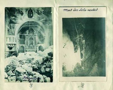 300 - Porušen most čez Sočo, 25.10 do 27.10. 1917
301 - Poškodovana cerkev v Dobedobu, 25.10 do 27.10. 1917