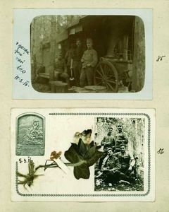 85 - Na bojišču, Selo 15.2. 1916
86 - Prestor s tovariši v gozdu pri Selu, vojaški znak Soške armade, 5.3. 1916