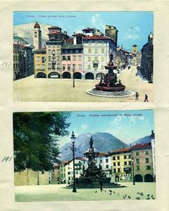 197 - Razglednica Trenta , Glavni trg z vodnjakom
198 - Razglednica Trenta, Glavni trg z monumentalnim vodnjakom