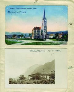 155 - razglednica Beljaka, protestantska cerkev. Pripis : na poti v Tirole (26.5. 1916)
156 - Fotografija Matterelo (Trident), 27.5. 1916