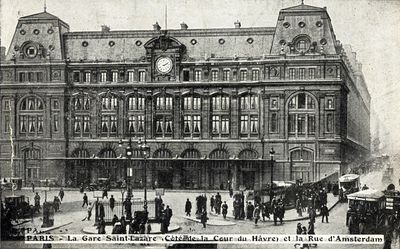 La Gare St. Lazare v Parizu je bila najpomembnejša za pot slovenskih izseljencev po t. i. »francoski črti«, ki je vodila od Ljubljane skozi omenjene železniške postaje do Le Havra oz. Cherbourga na obali Atlantika.