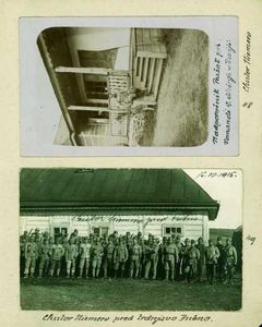 48 - Fotografija nadporočnika Pražaka v lovski koči, kjer je bilo nameščeno poveljstvo 9. divizije,Chutor Niemcev pred trdnjavo Dubno
49 - Skupinska slika pred poveljstvom 9. divizije, 15.10. 1915