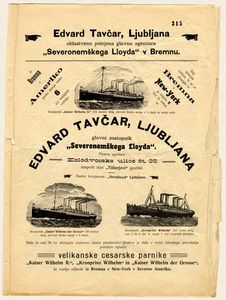 Prva in druga stran starejše reklamne zloženke Edvarda Tavčarja iz Ljubljane.