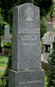 Markovics Henrik
<br />1861-1930
<br />
<br />Béke hamvaira!