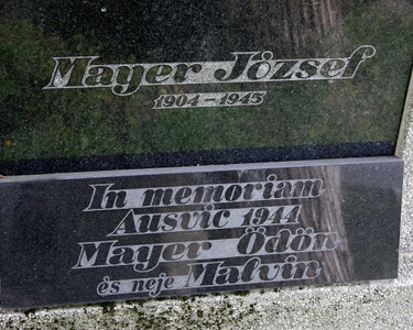 Mayer József
<br />1904-1945
<br />
<br />In memoriam Ausvic 1944
<br />
<br />Mayer Ödön
<br />és neje Malvin