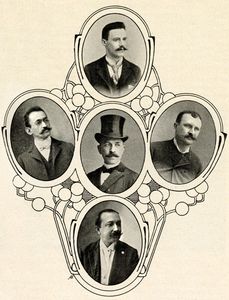 Nekaj Slovencev iz naselbine Greater New York: A. Burger, A. Češarek, K. Adamič, G. Tassotti, J. Rems (od leve proti desni).